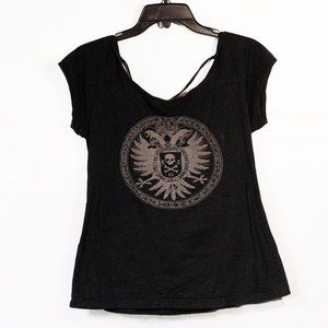 Hot Topic x Lip Service Vintage Black Shirt with Grey Crest Design, Size 2x Fair